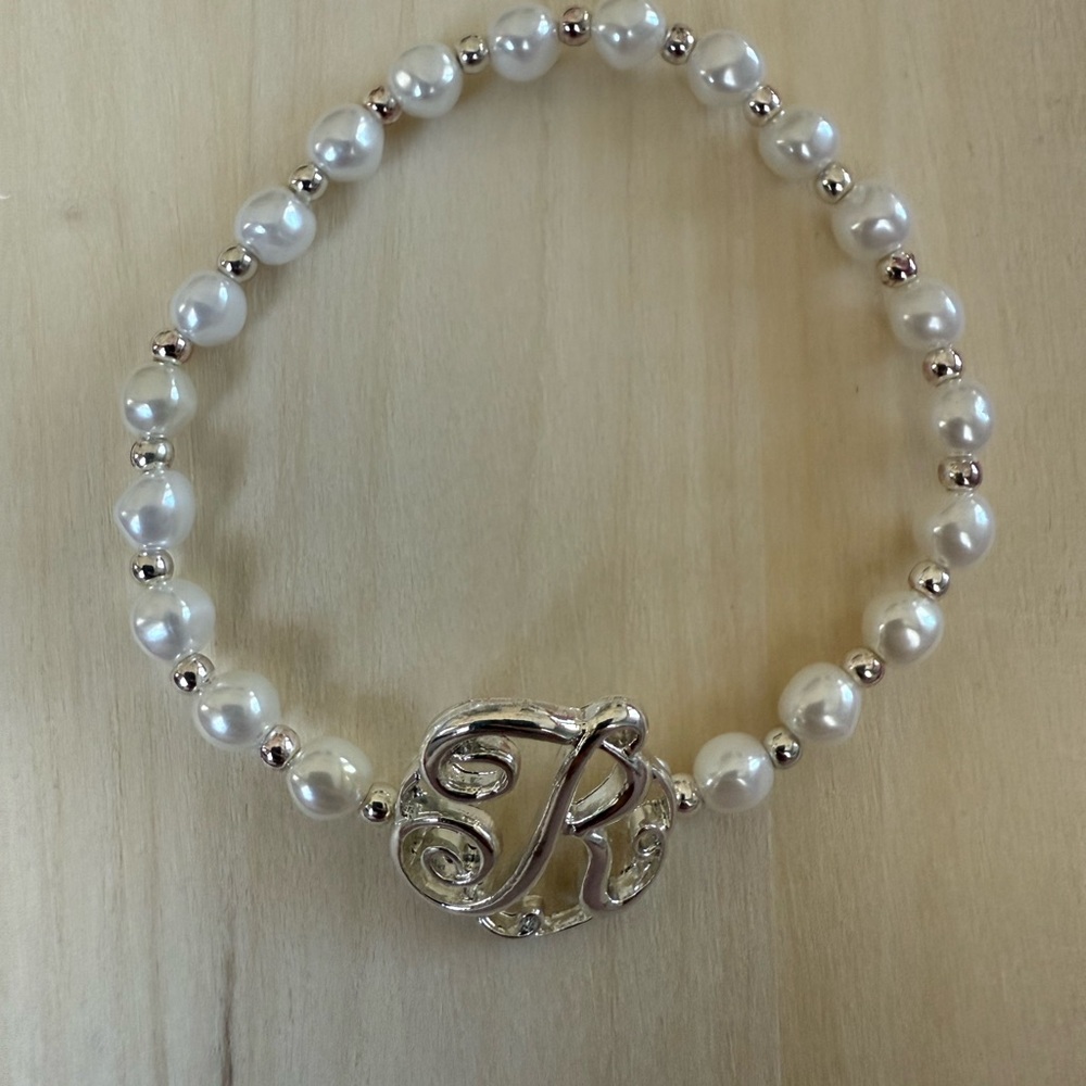 Chic Pearl Bracelet with Gold Initial Charm